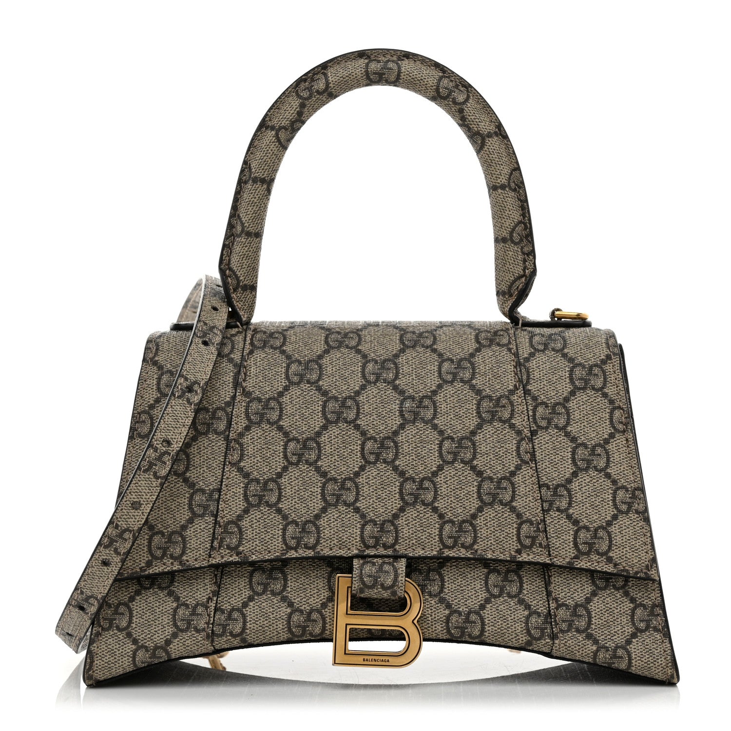 Balenciaga X GUCCI GG Supreme Monogram Small Hourglass Top Handle Bag Beige Ebony 1 of 10