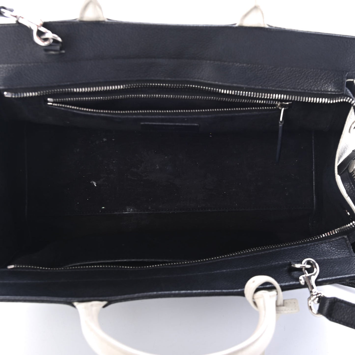 Grained Calfskin Small Cabas Rive Gauche Black White