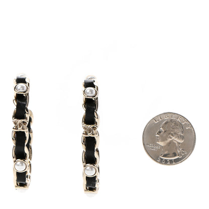 Chanel Lambskin Pearl More Is More CC Chain Hoop Earrings Gold Black 2 of 4