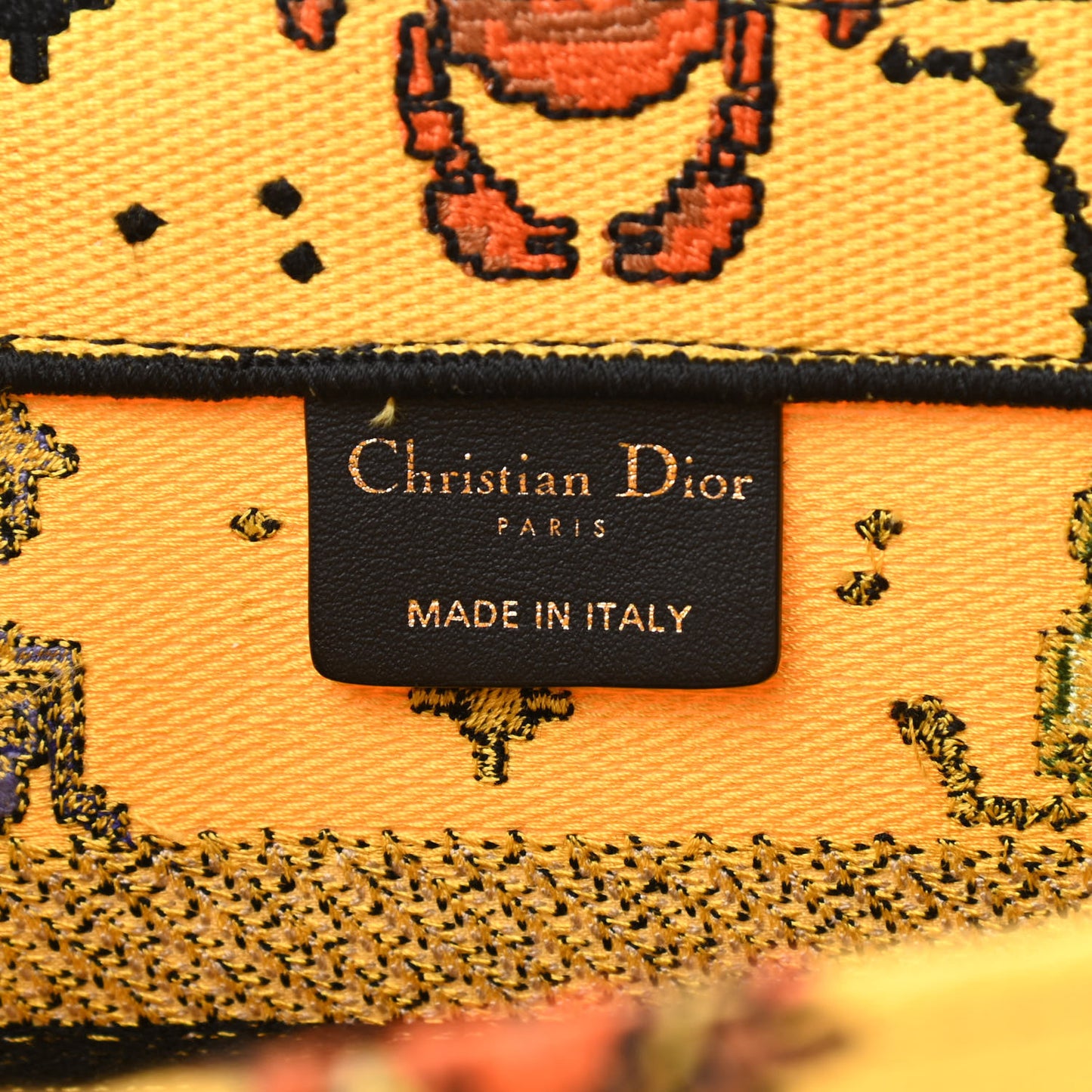 Canvas Embroidered Small Pixel Zodiac Book Tote Yellow Multicolor