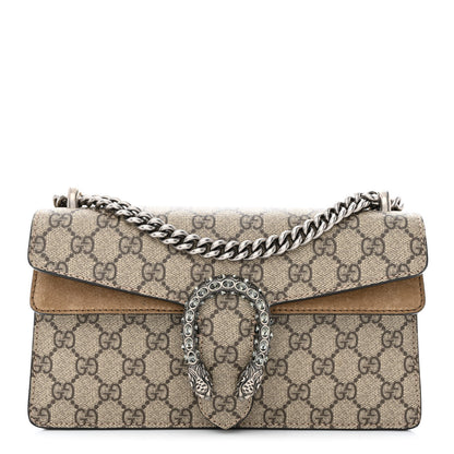 Gucci GG Supreme Monogram Suede Crystal Small Dionysus Shoulder Bag Beige Ebony Taupe 1 of 15