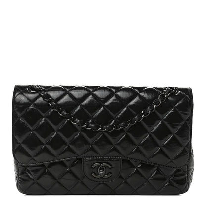 Chanel Shiny Distressed Calfskin Quilted Jumbo Double Flap So Black 1 of 7