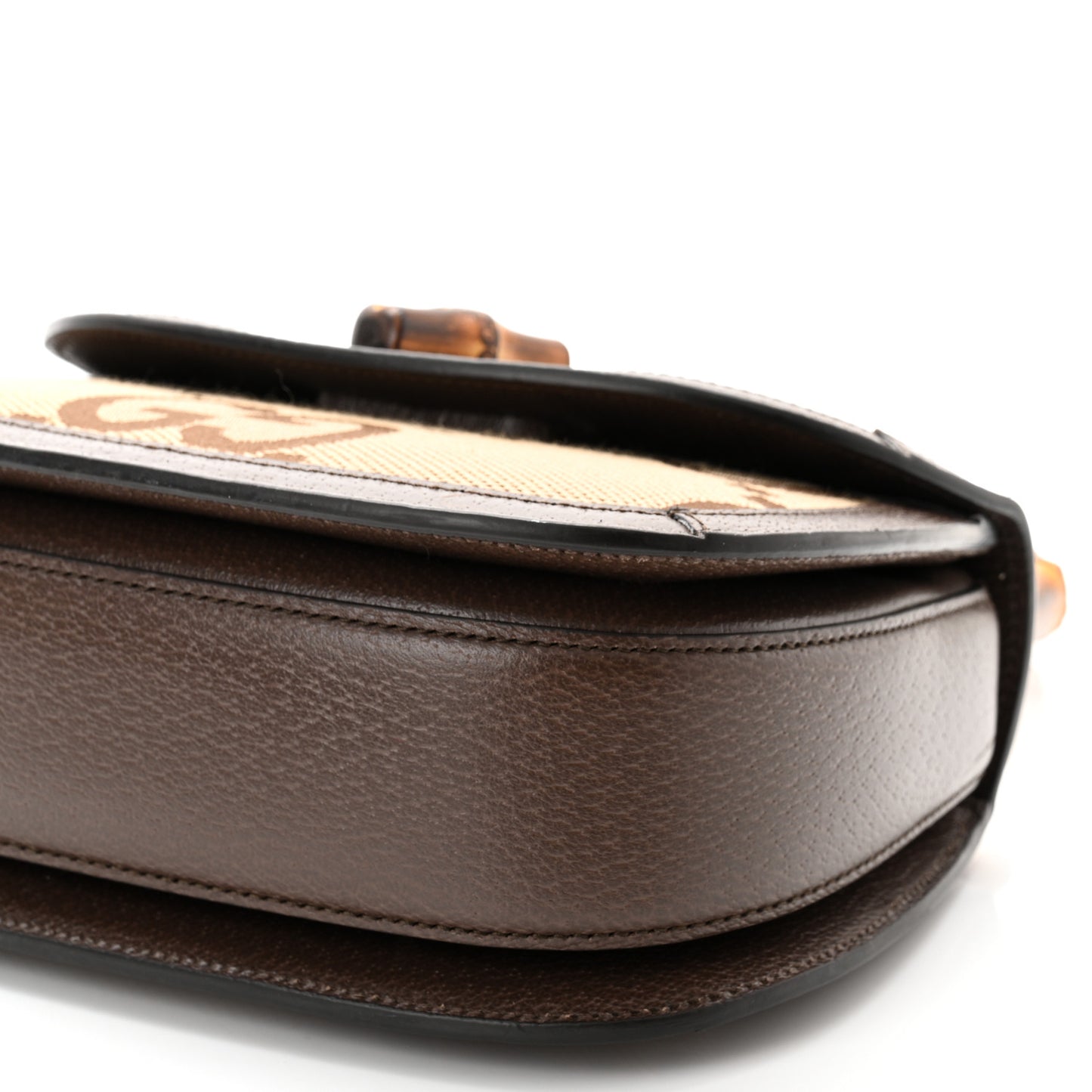 Monogram Jumbo GG Textured Dollar Calfskin Web Small Bamboo 1947 Top Handle Bag Camel Ebony New Acero