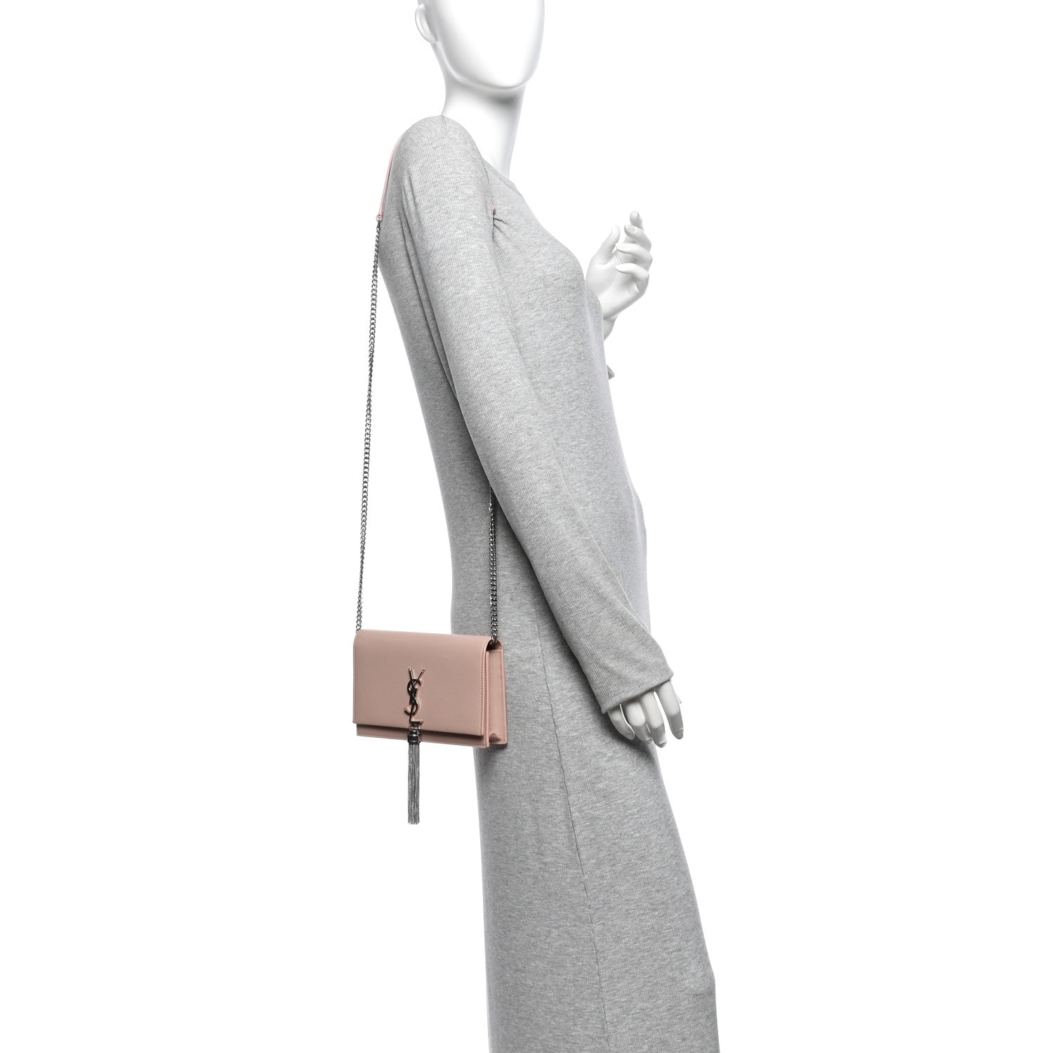 Saint Laurent Grain De Poudre Classic Monogram Kate Tassel Chain Wallet Pale Pink 2 of 10