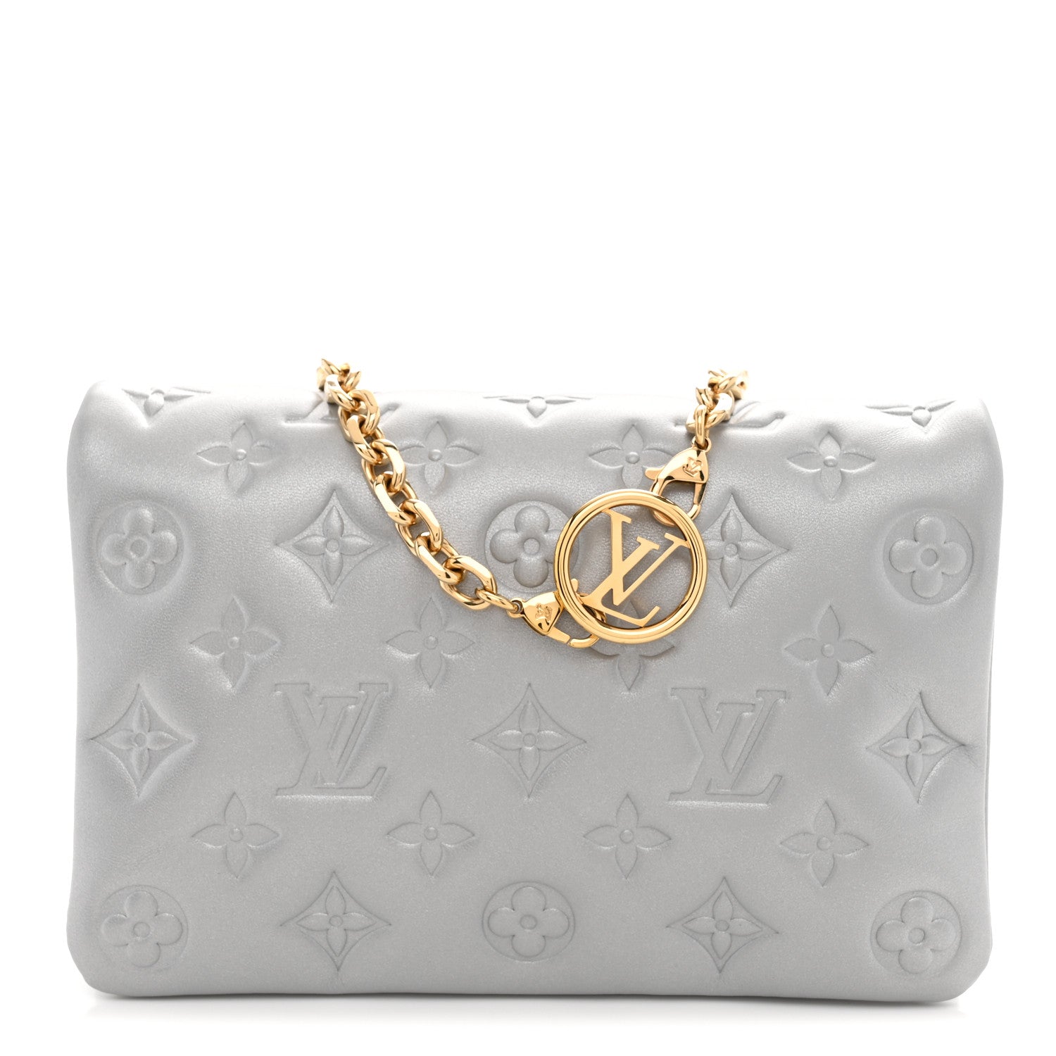 Louis Vuitton Metallic Lambskin Embossed Monogram Pochette Coussin Silver 1 of 10