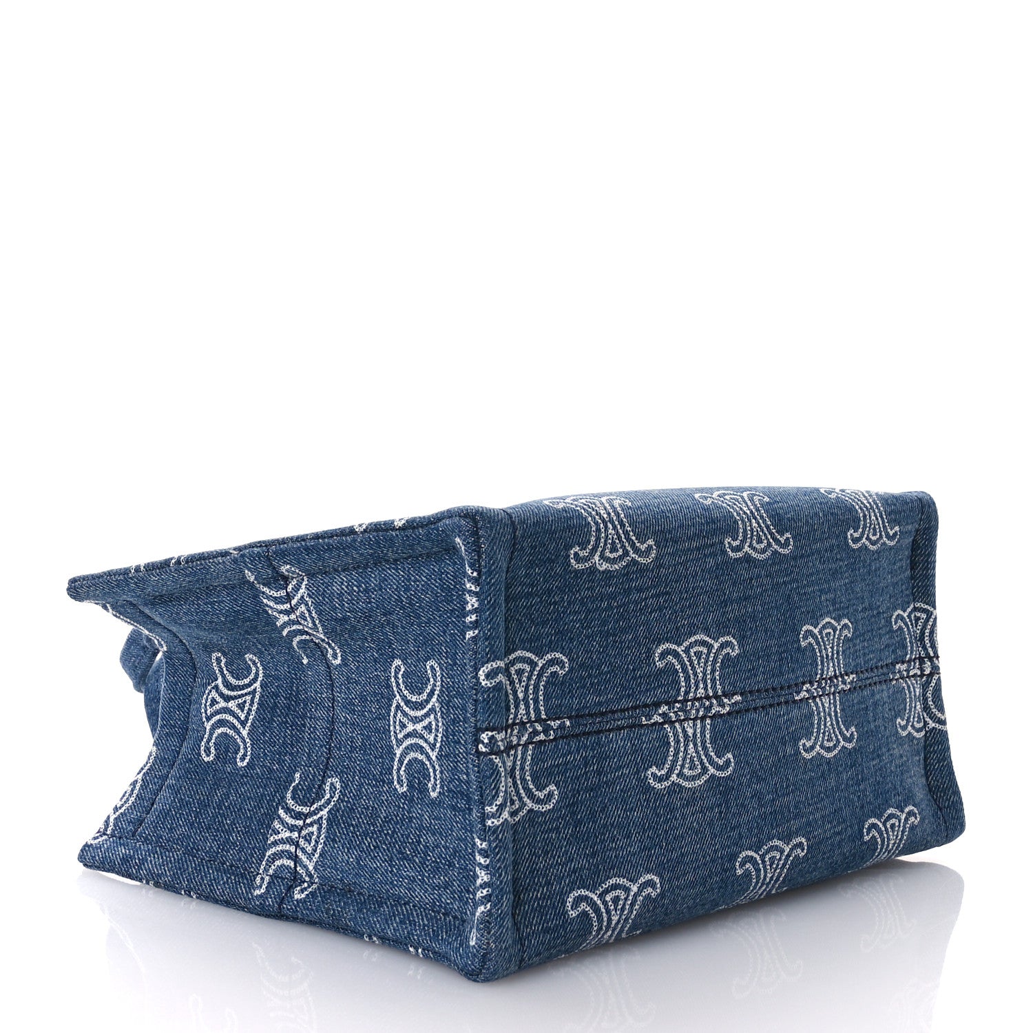 Celine Denim Calfskin Triomphe Print Cabas Blue Tan 4 of 12