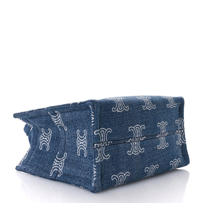 Celine Denim Calfskin Triomphe Print Cabas Blue Tan 4 of 12