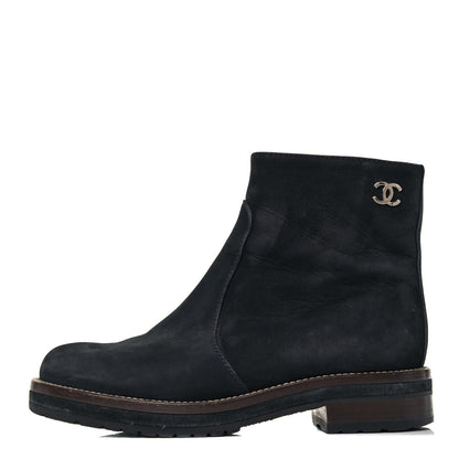 Chanel Suede Calfskin CC Short Boots 36.5 Bleu Fonce 1 of 8