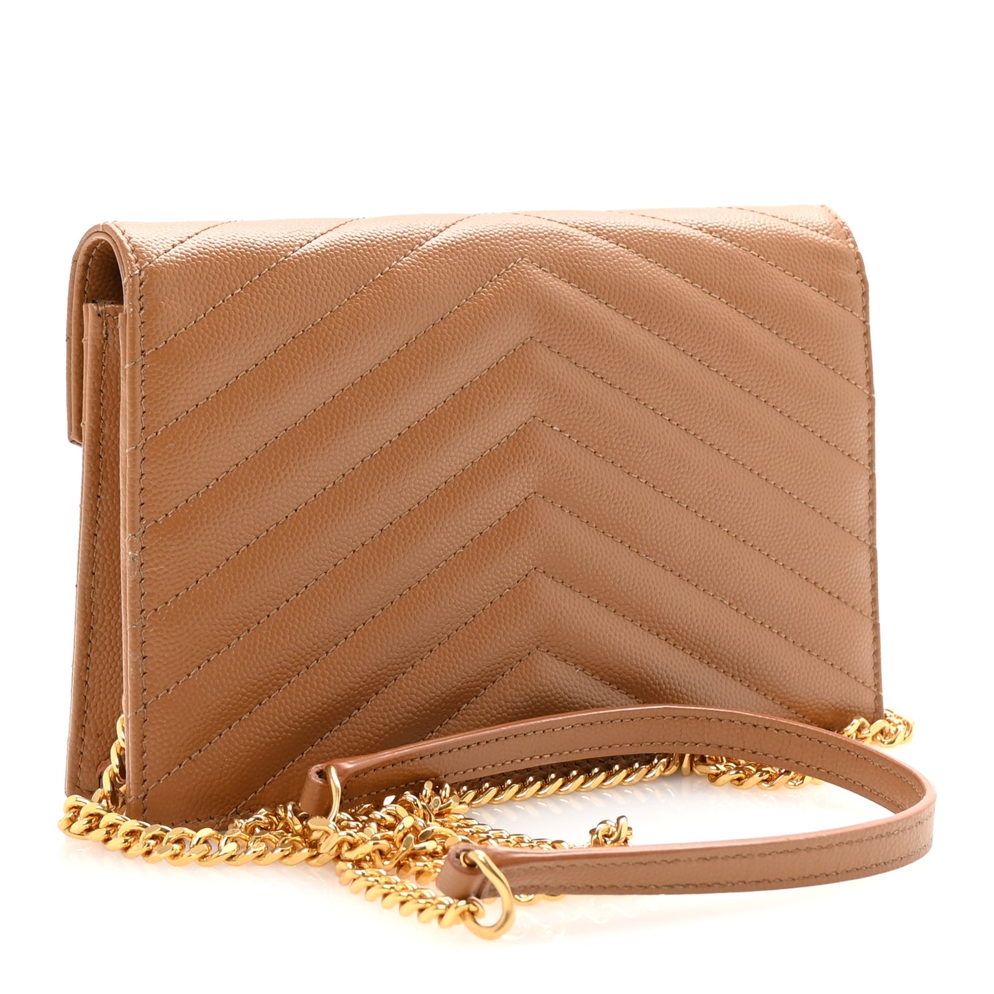 Grain De Poudre Matelasse Chevron Monogram Envelope Chain Wallet Natural Dark