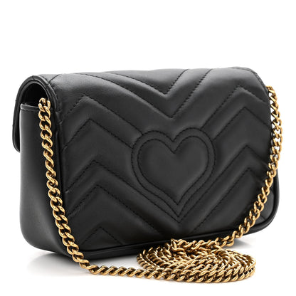 Gucci Calfskin Matelasse Super Mini GG Marmont Shoulder Bag Black 3 of 11