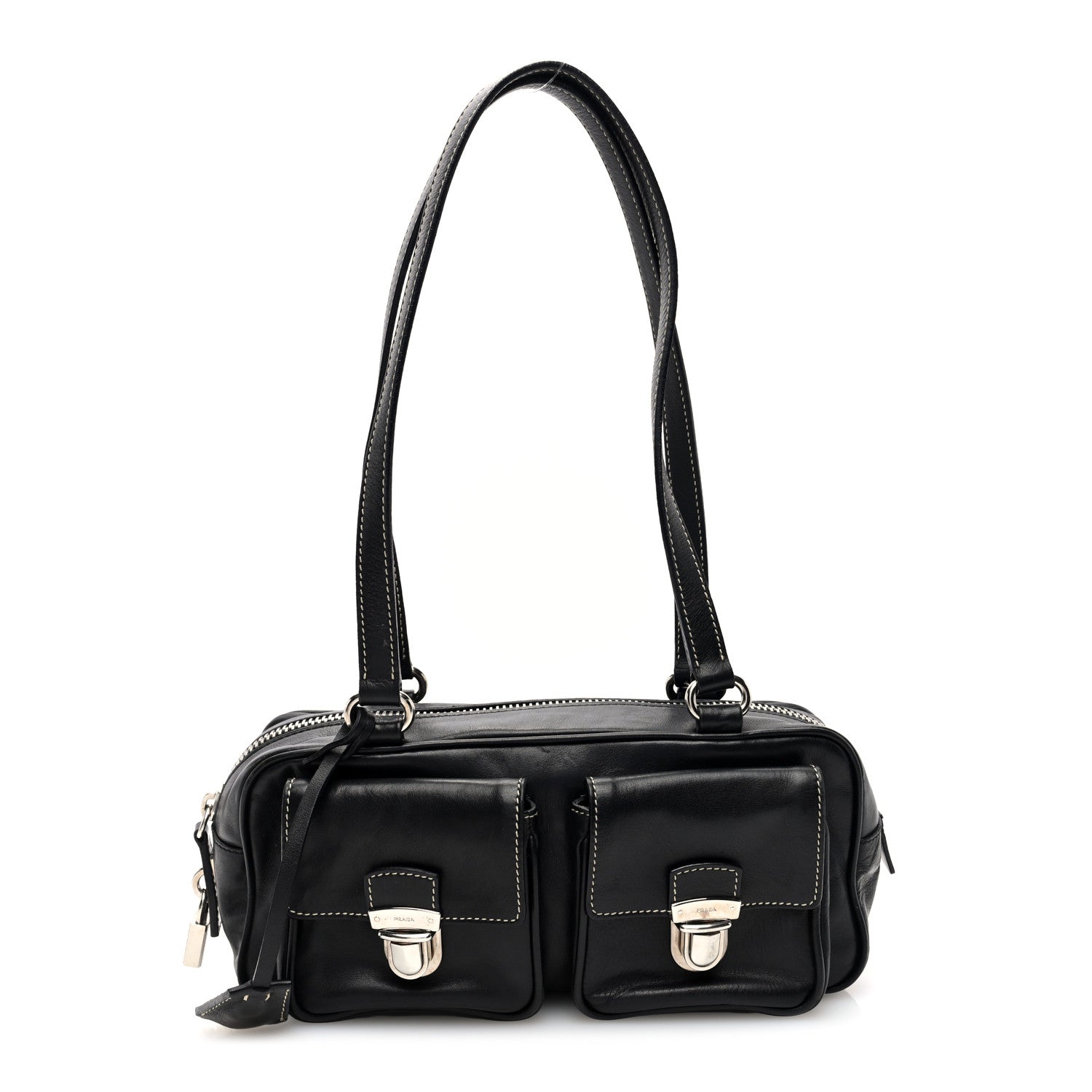 Prada Vitello Heavy Push Lock Pocket Shoulder Bag Black 1 of 9