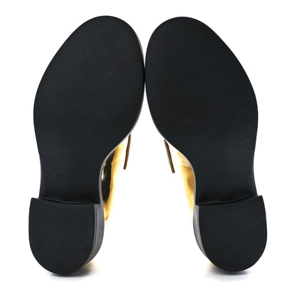 Prada Metallic Brushed Calfskin Metal Triangle Logo 50mm Loafers 35 Platino 5 of 9