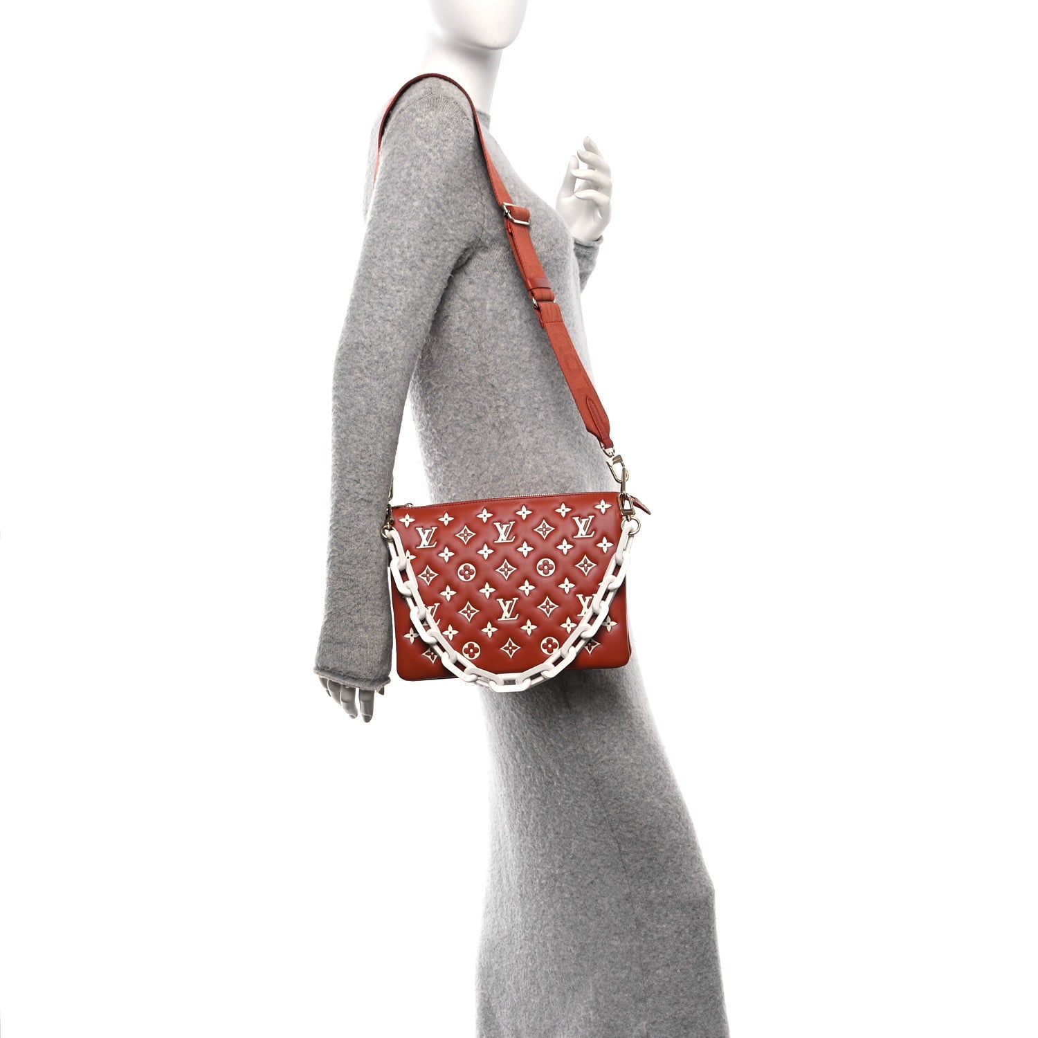 Louis Vuitton Lambskin Embossed Monogram Coussin PM Terracotta Brown 3 of 10