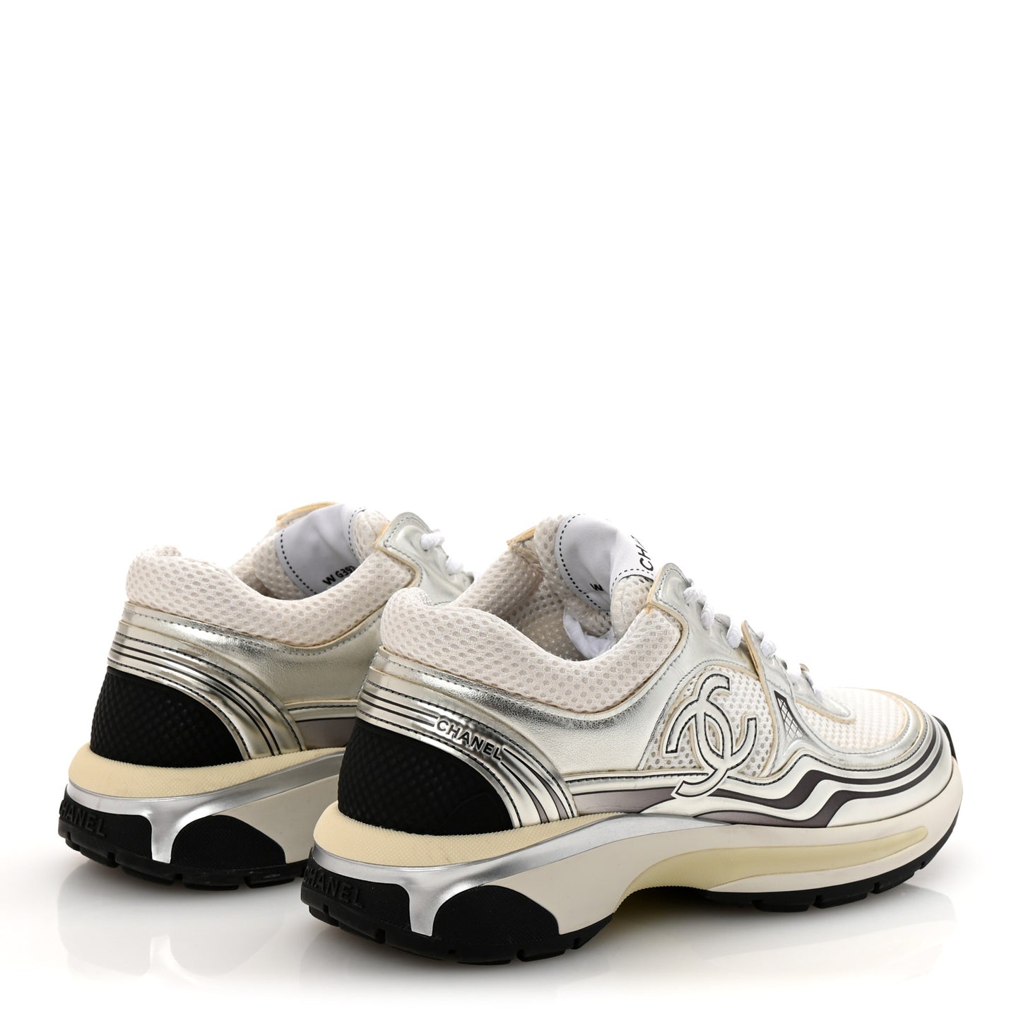 Fabric Laminated Calfskin Stretch CC Sneakers 37 White Silver