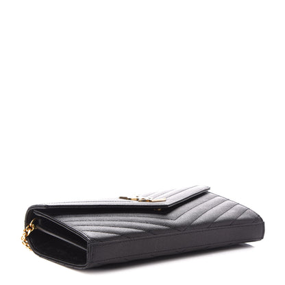 Saint Laurent Grain De Poudre Matelasse Chevron Monogram Chain Wallet Black 4 of 9