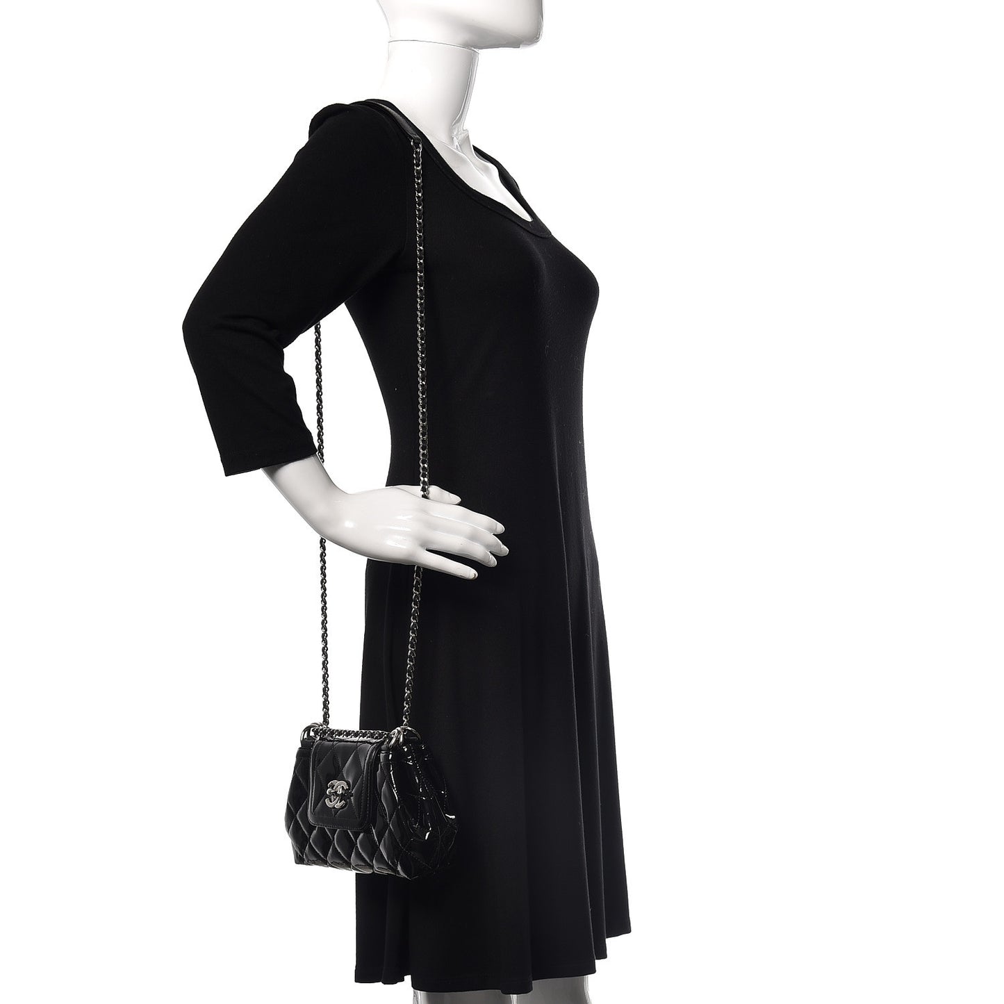 Patent Quilted Coco Shine Small Accordion Flap Black
