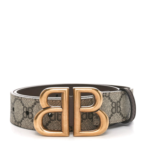 X BALENCIAGA BB Supreme Monogram 40mm Belt 75 30 Beige Ebony Dark Brown