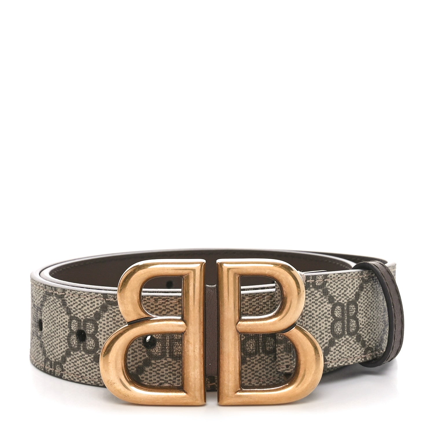 Gucci X BALENCIAGA BB Supreme Monogram 40mm Belt 75 30 Beige Ebony Dark Brown 1 of 6