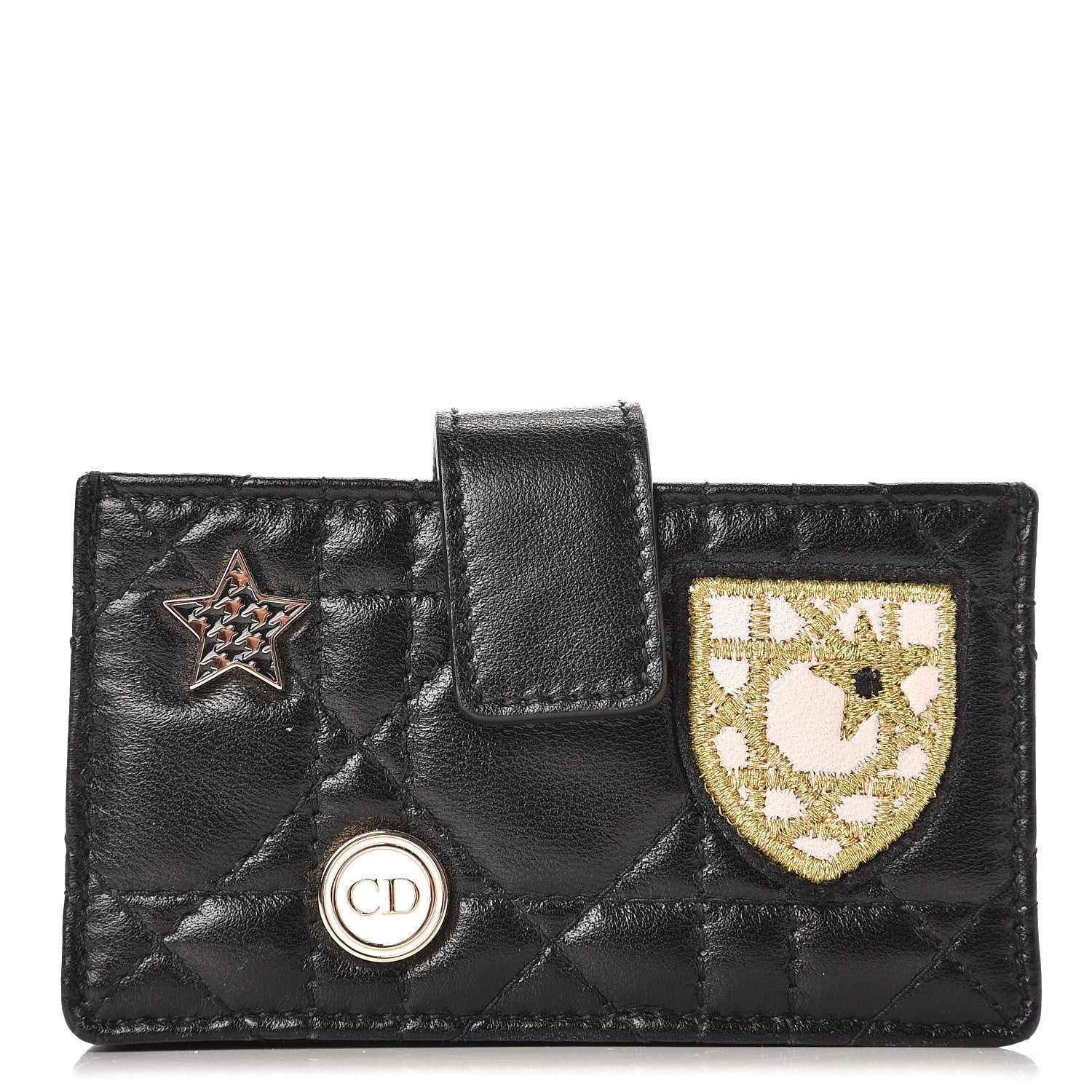Christian Dior Lambskin Cannage Lucky Badges Lady Dior 5-Gusset Card Holder Black 1 of 6