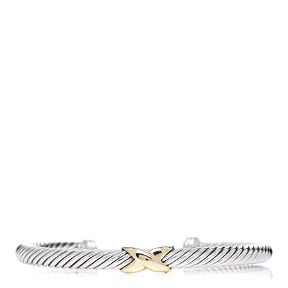 David Yurman Sterling Silver 14K Yellow Gold 5mm X Station Cable Bracelet 1 of 5