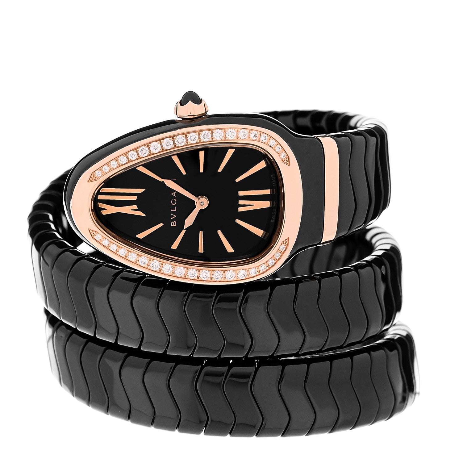 Bulgari 18K Rose Gold Ceramic Diamond Bezel 35mm Serpenti Tubogas Double Spiral Quartz Watch Black 2 of 4