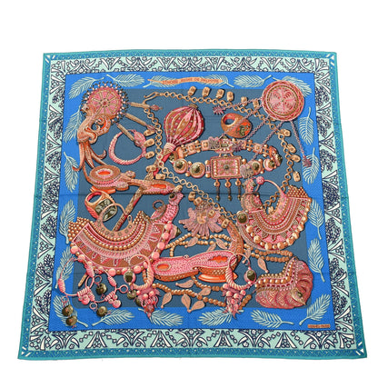 Hermes Cashmere Silk Zenobie Reine De Palmyre Shawl 140 Turquoise Rose Gris Bleuete 1 of 4