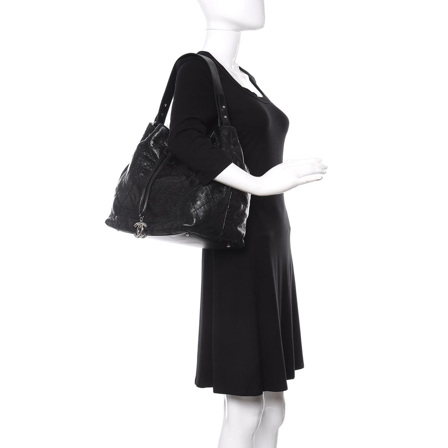 Glazed Calfskin On The Road Drawstring Tote Black