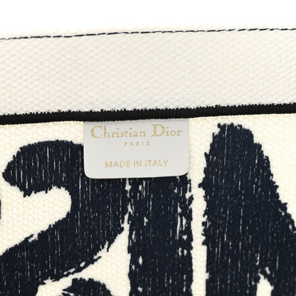 Christian Dior Canvas Embroidered Medium Miss Dior Graffiti Book Tote Navy White 6 of 11