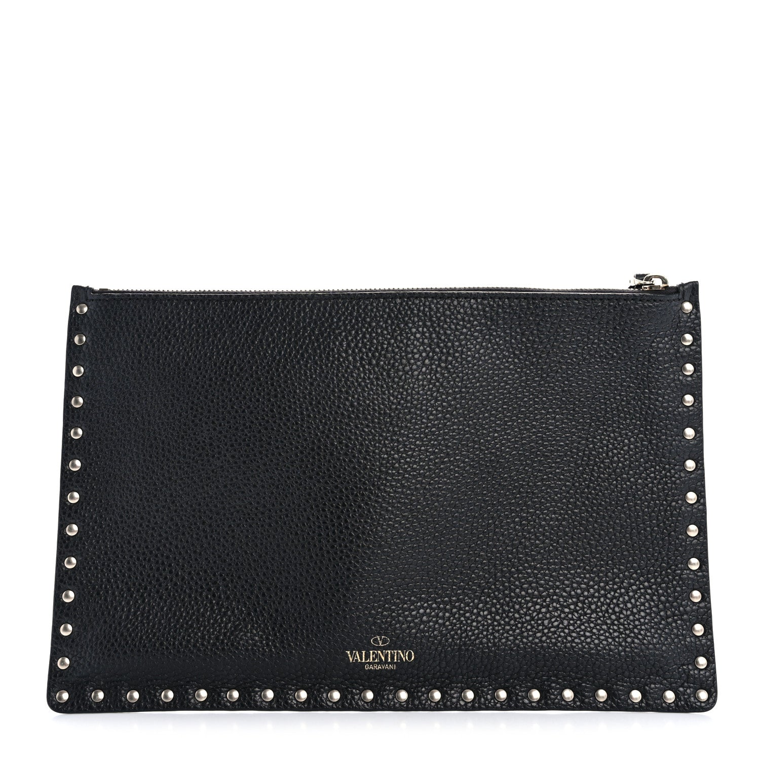 Valentino Garavani Pebbled Calfskin Large Rockstud Zip Pouch Black 1 of 10