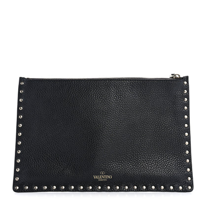 Valentino Garavani Pebbled Calfskin Large Rockstud Zip Pouch Black 1 of 10