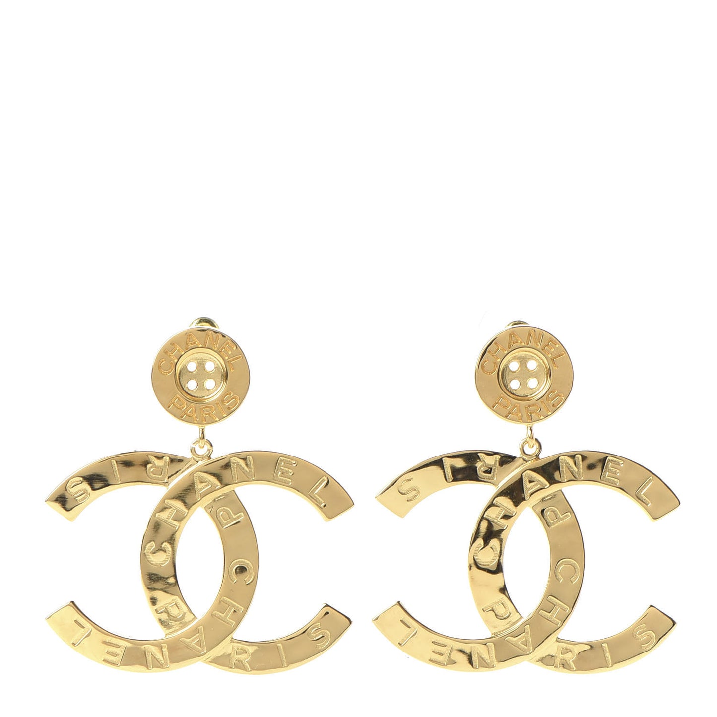 Metal Large Paris Button Earrings Gold