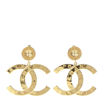 Chanel Metal Large Paris Button Earrings Gold 1 of 5