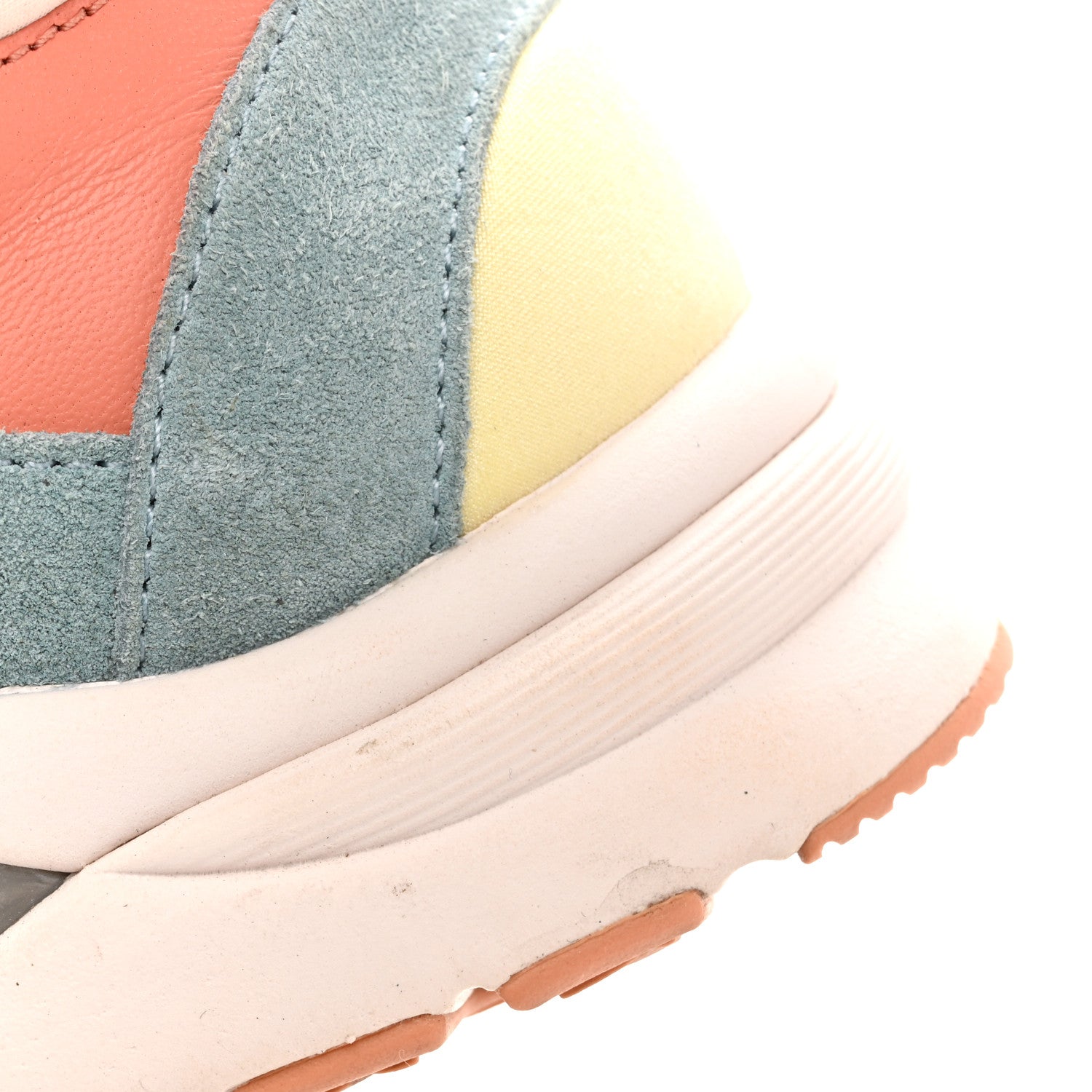 Chanel Nylon Lambskin Suede Calfskin CC Sneakers 35 Coral Light Blue White 11 of 12