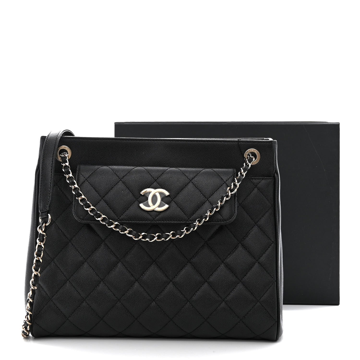 Chanel Caviar Quilted In Out Flap Shopping Tote Black 12 of 12