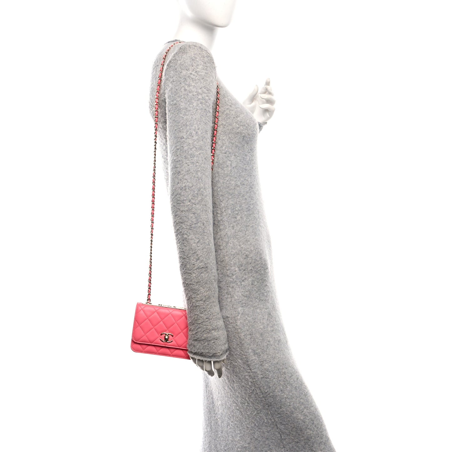 Lambskin Quilted Mini Trendy CC Wallet On Chain WOC Pink