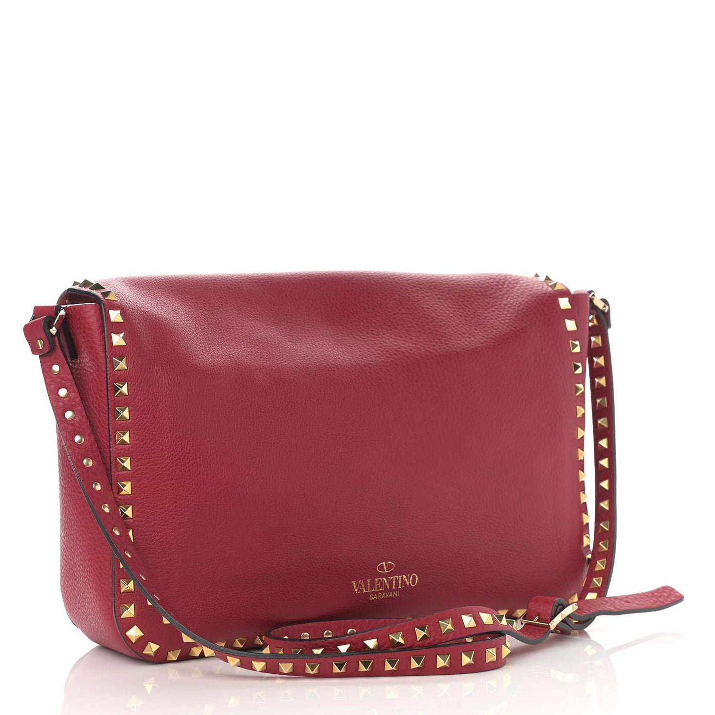 Pebbled Calfskin Rockstud Shoulder Bag Red