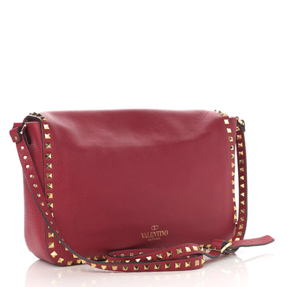 Valentino Garavani Pebbled Calfskin Rockstud Shoulder Bag Red 3 of 10