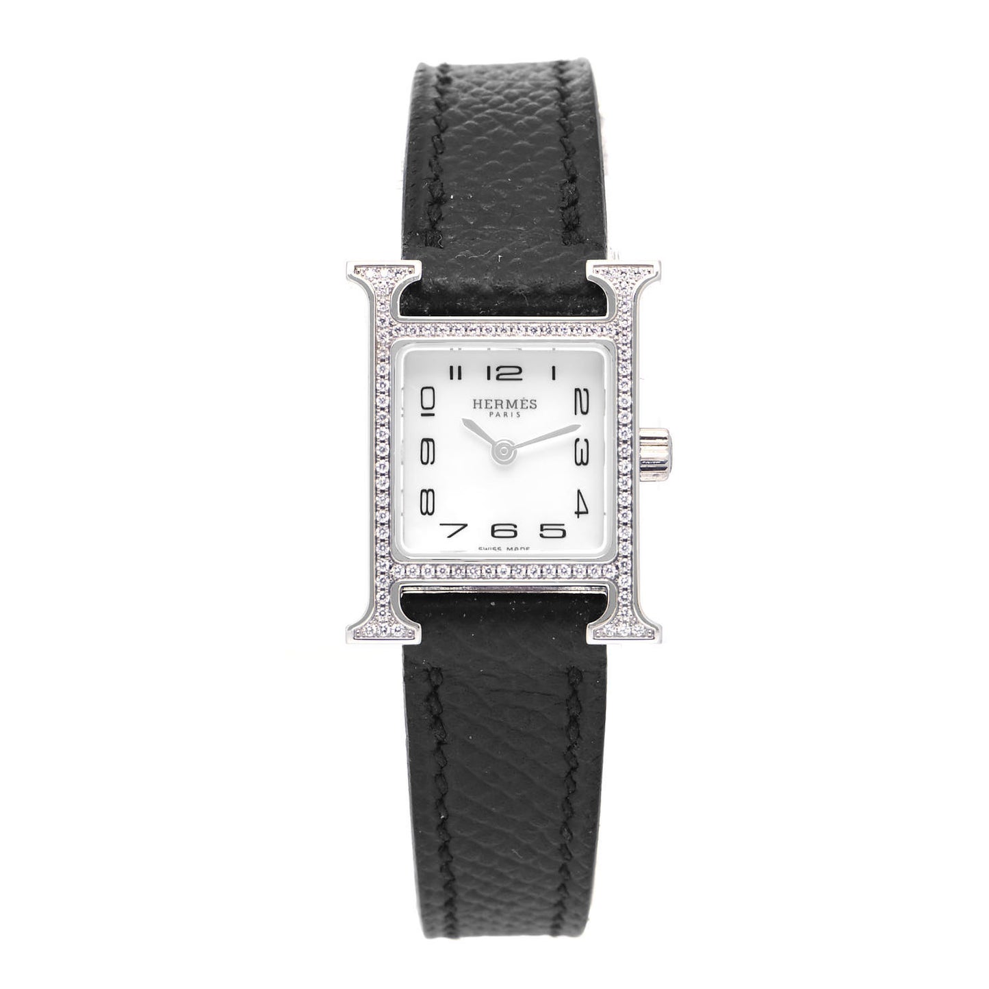 Stainless Steel Epsom Diamond Bezel Mother of Pearl 17.2mm Heure H Hour Quartz Watch Noir