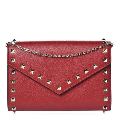 Valentino Garavani Pebbled Calfskin Rockstud Envelope Wallet on Chain Rosso Valentino 1 of 10