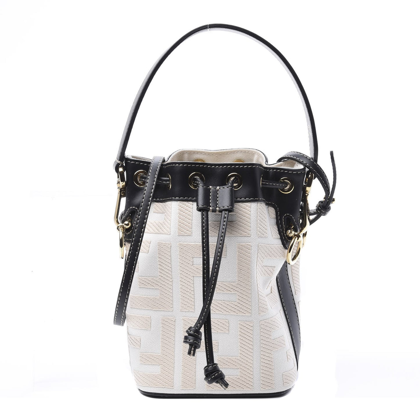 Canvas Vitello King F is Fendi FF Embroidered Mini Mon Tresor Bucket Bag Grezzo Black