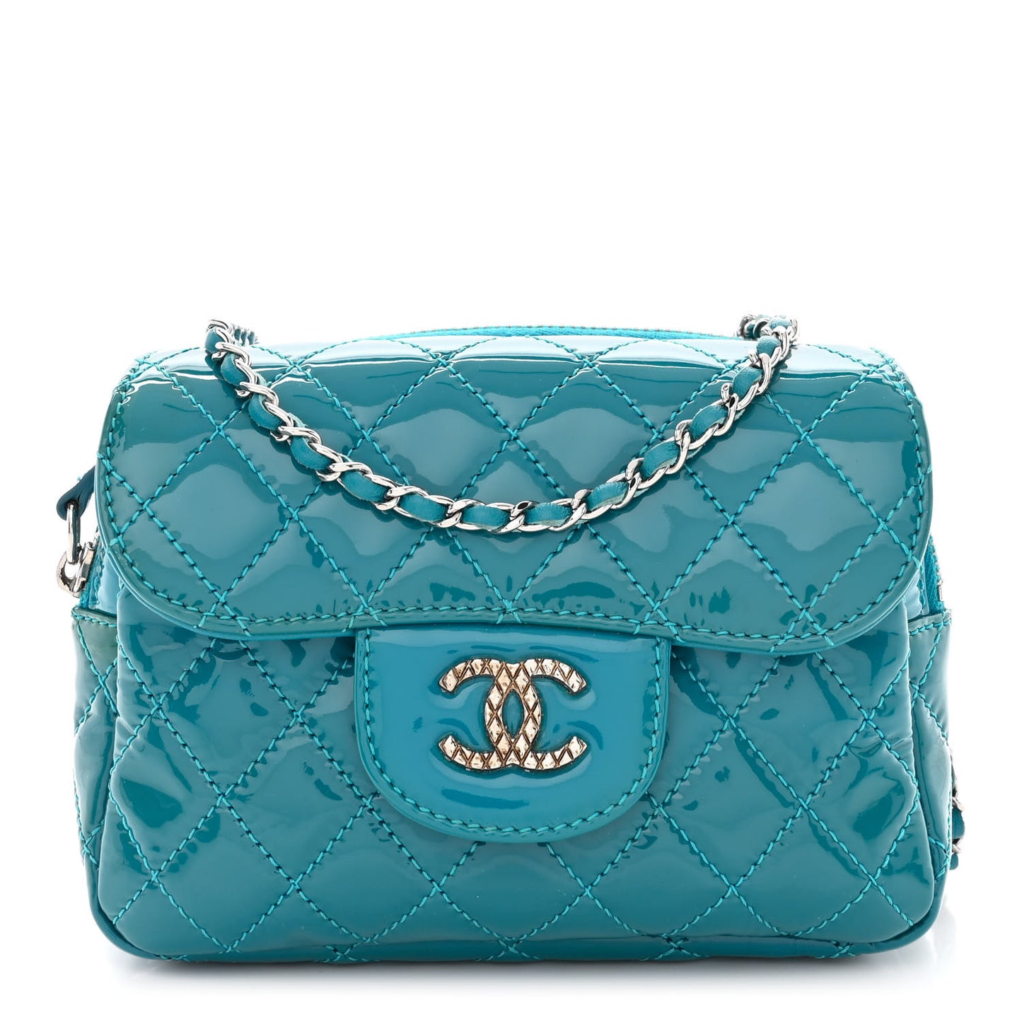 Patent Brilliant Mini Flap WOC Bag Blue
