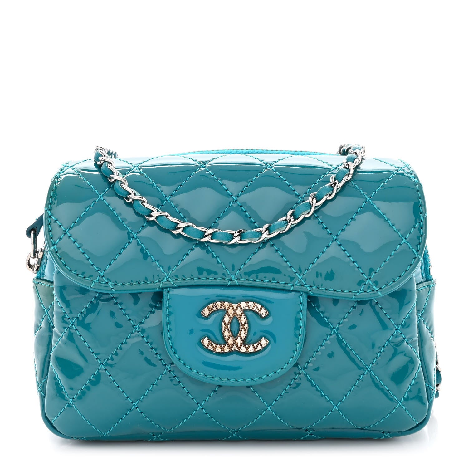 Chanel Patent Brilliant Mini Flap WOC Bag Blue 1 of 13