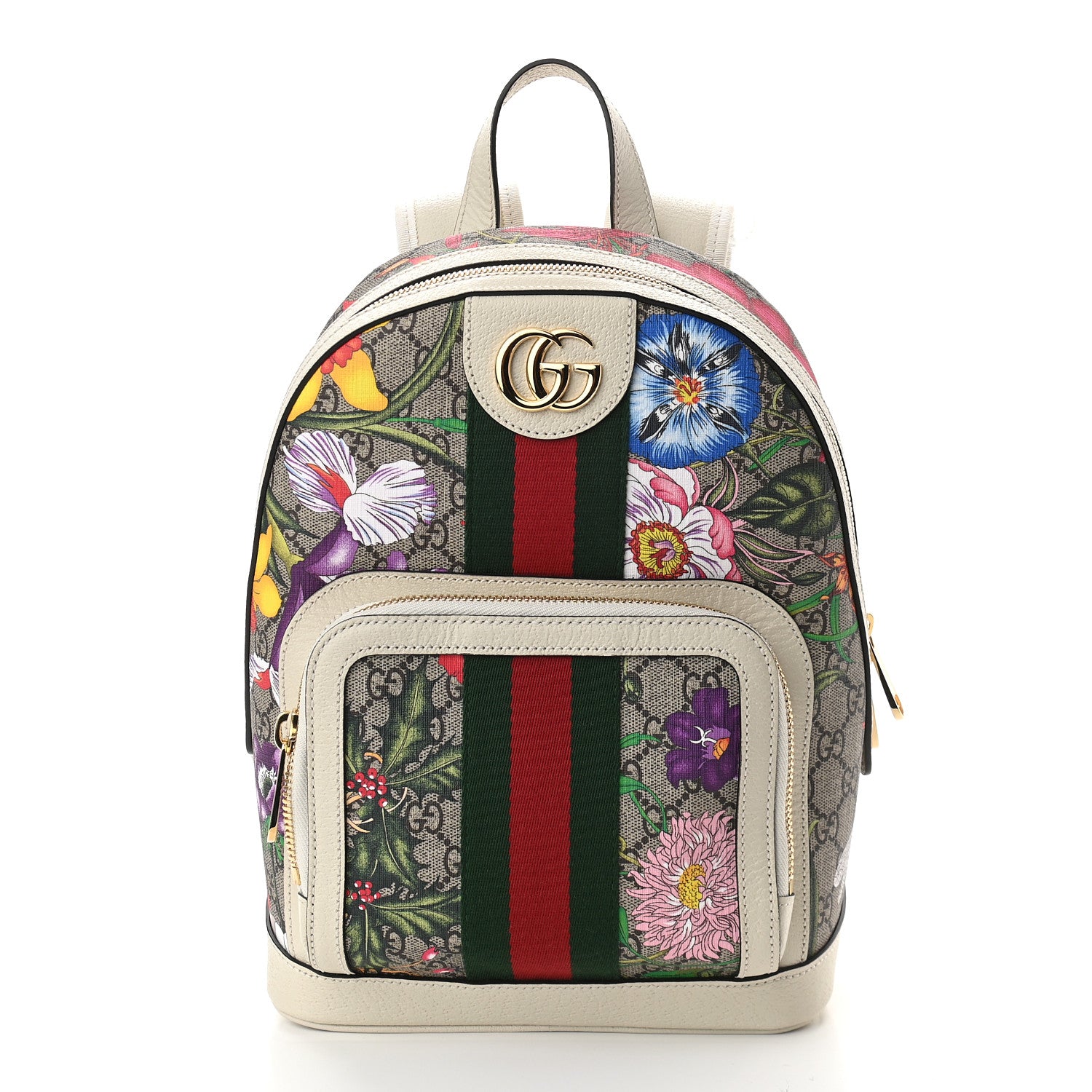 Gucci GG Supreme Monogram Flora Web Small Ophidia Day Backpack White 1 of 9