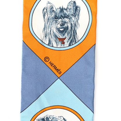 Hermes Silk Colliers Et Chiens Twilly Ciel Orange Gris Bleuete 3 of 4