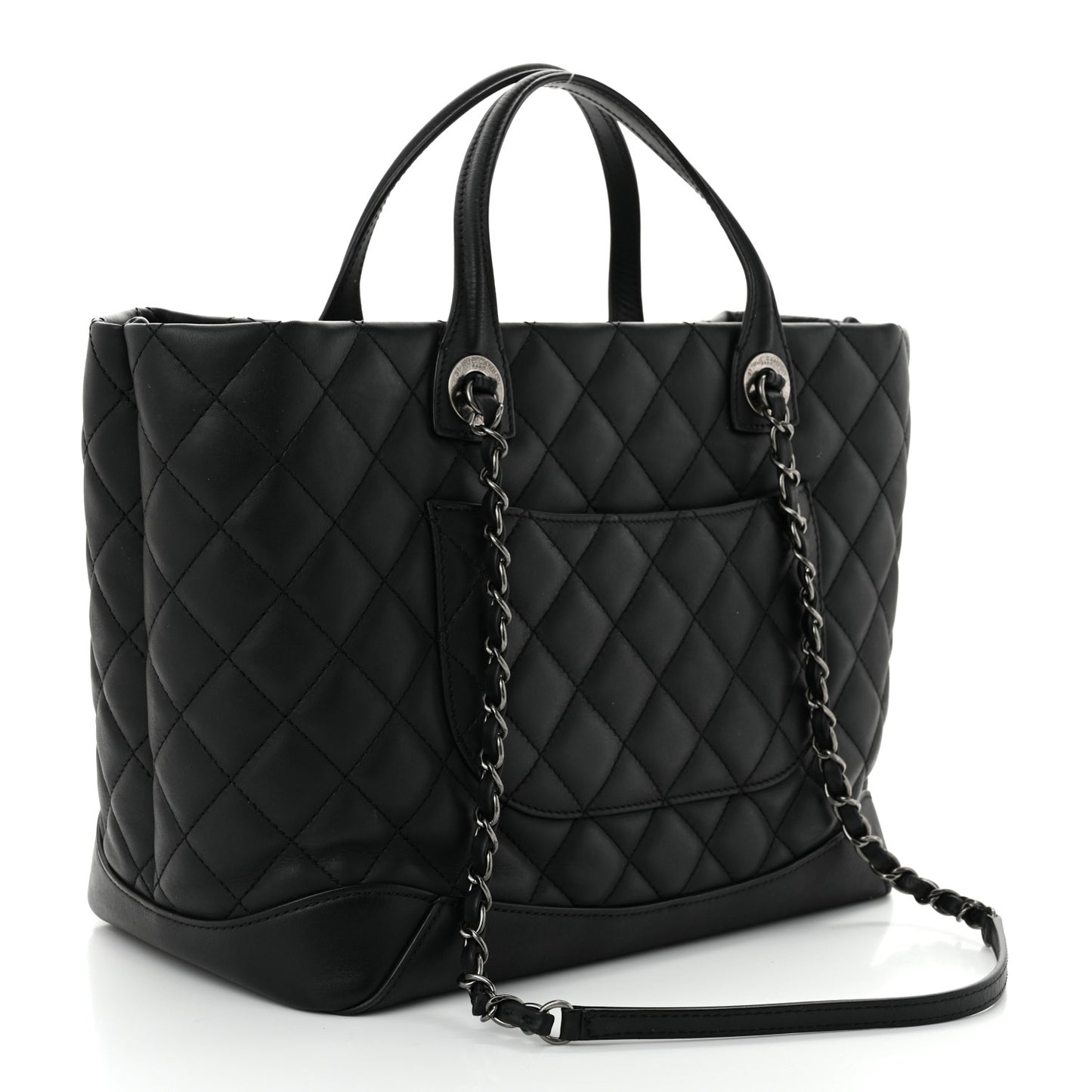 Calfskin Quilted Small Easy Shopping Tote Black