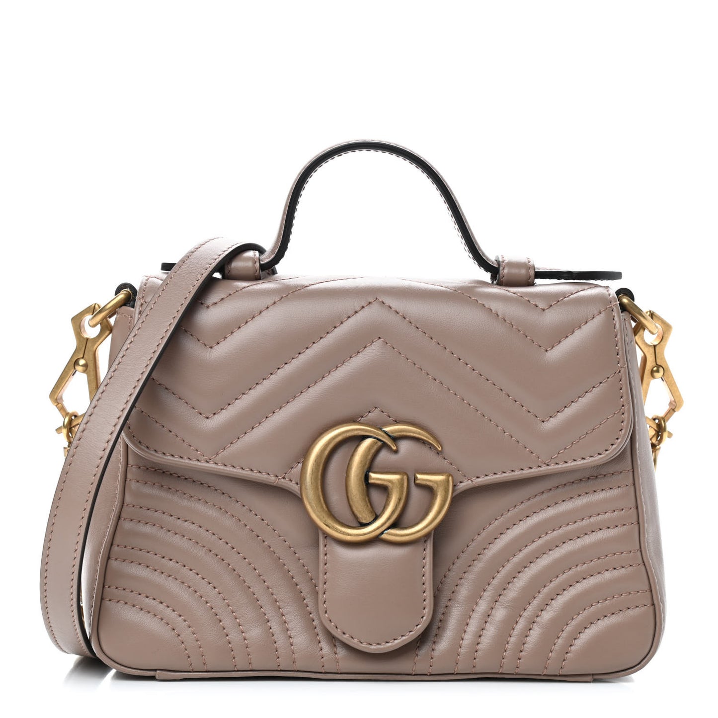 Calfskin Matelasse Mini GG Marmont Top Handle Shoulder Bag Porcelain Rose