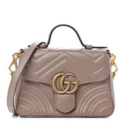 Gucci Calfskin Matelasse Mini GG Marmont Top Handle Shoulder Bag Porcelain Rose 1 of 12