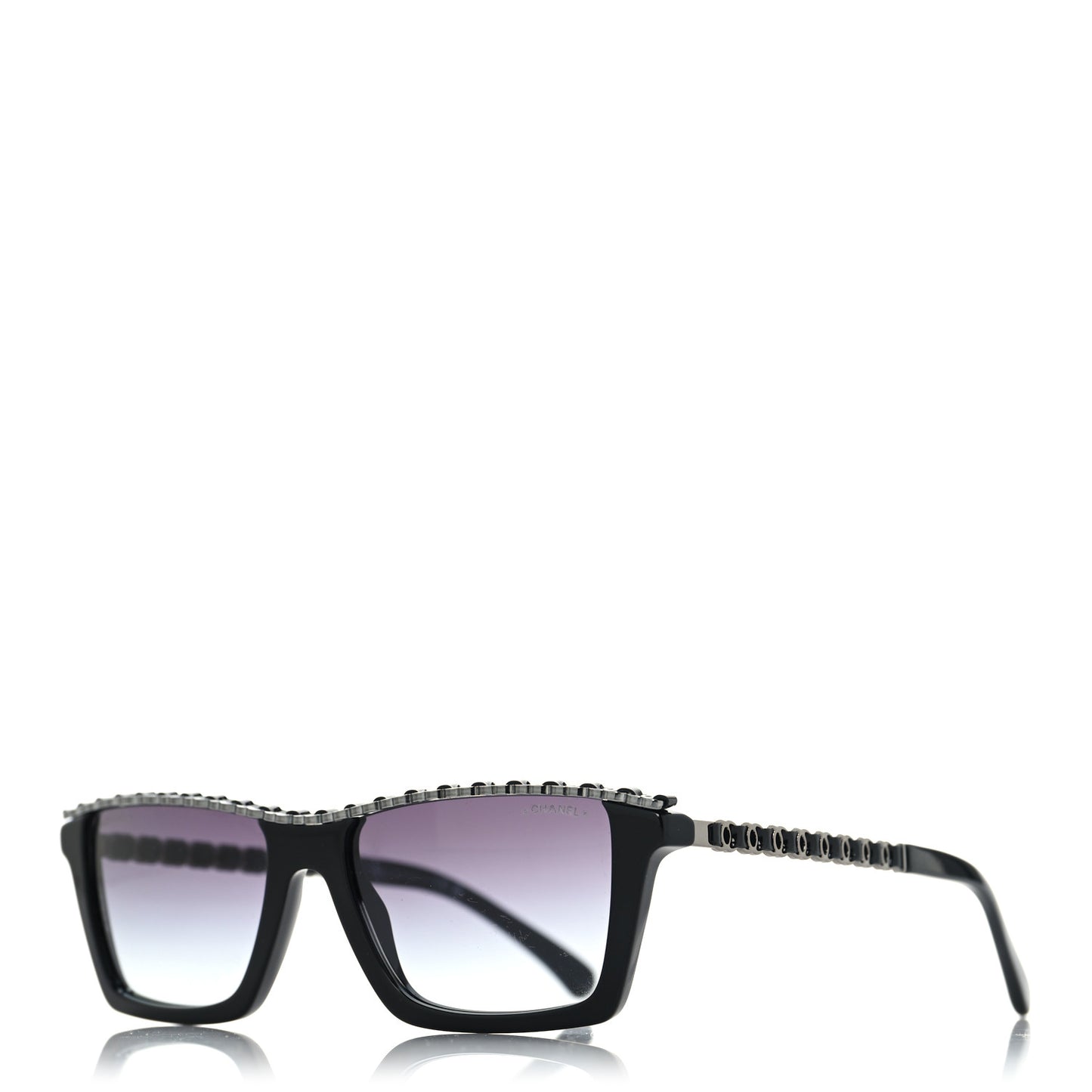 Acetate Metal Calfskin CC Square Sunglasses 5548-Q-A Black