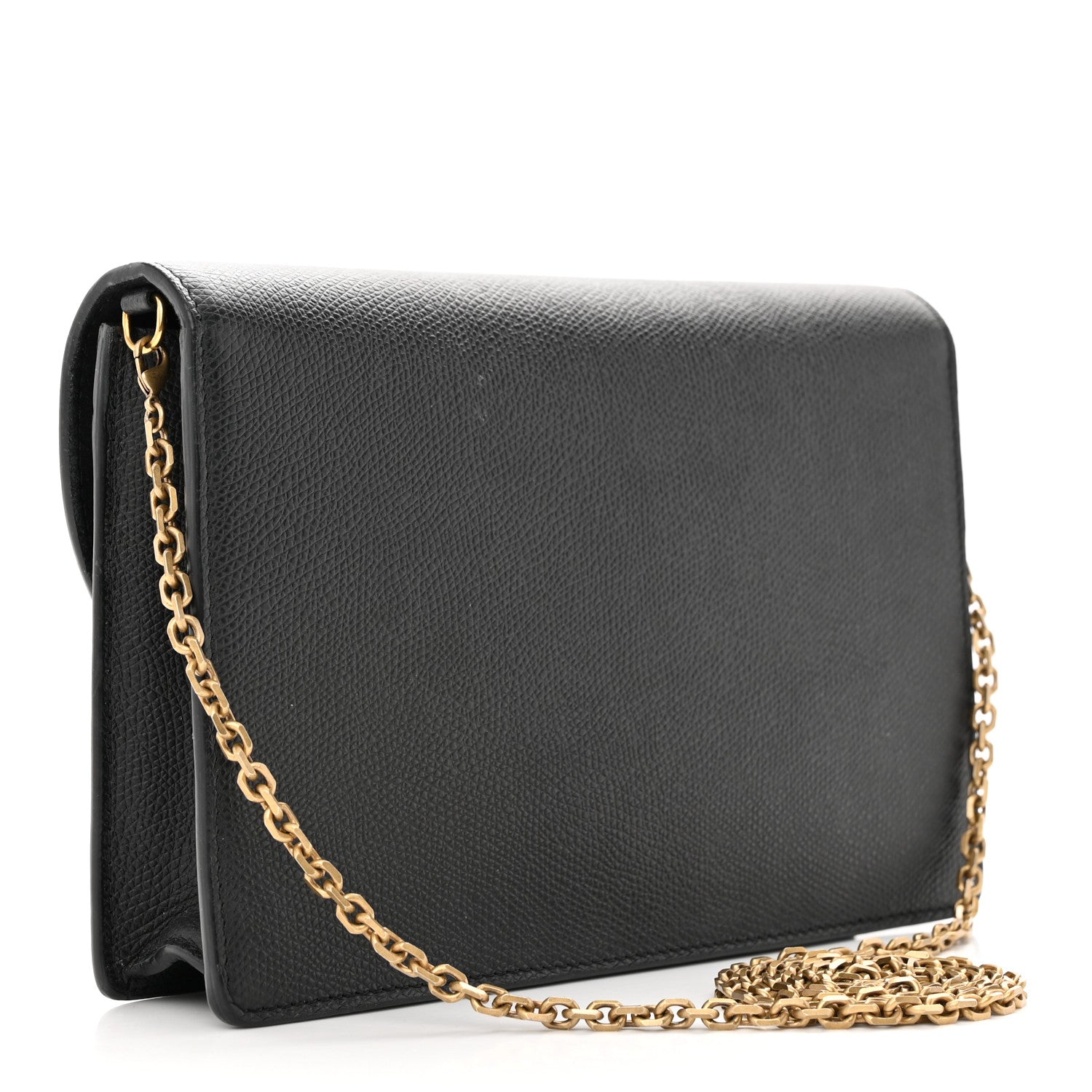 Christian Dior Grained Calfskin Saddle Chain Wallet Pouch Black 3 of 19