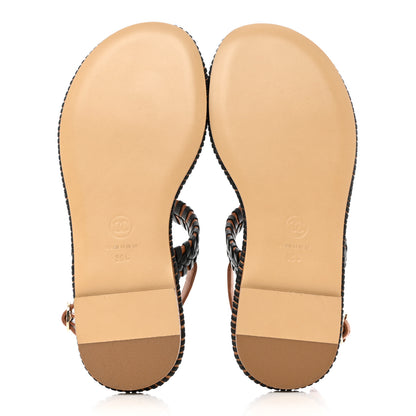 Chanel Lambskin Calfskin Braided Thong Sandals 36 Black Brown 5 of 9